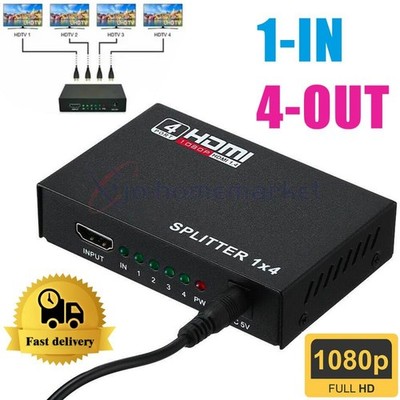Full HD HDMI Splitter Amplifier Repeater 1080p 4K Female Switch Box 1x4 Port US