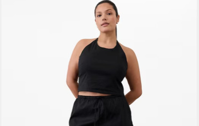 Athleta Paradise Halter Top Womens XL Black Linen Blend Stretch Sporty Vacation