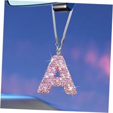 Bling Pink Car Accessories for Women Letter Charm, Rainbow Color Rear Pink-a