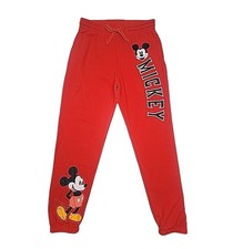 Disney Mickey Mouse Sweatpants Jogger Red Women Sz Large Embroider Patch Elastic