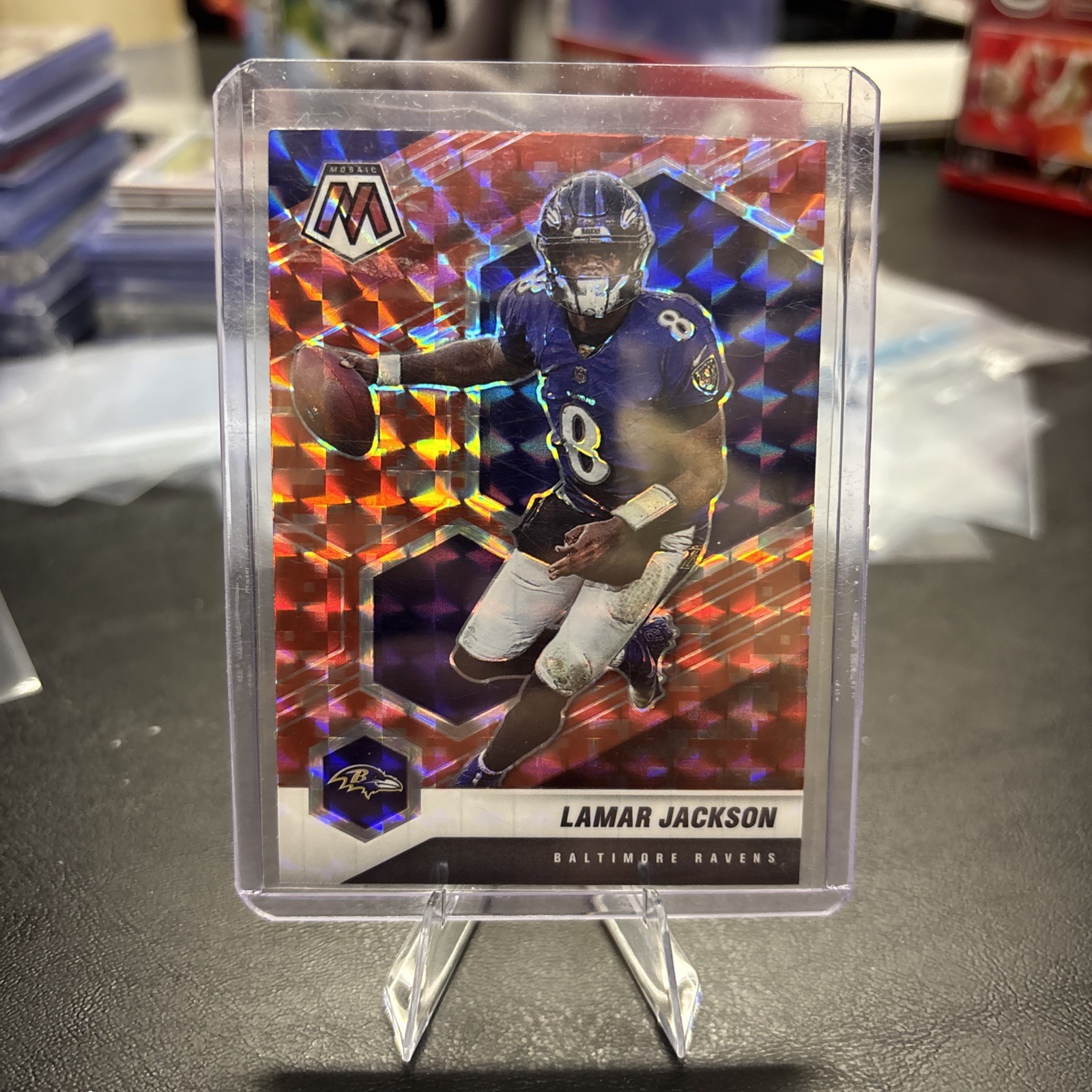 2020 Panini Mosaic - Lamar Jackson #19 Red Mosaic Prizm