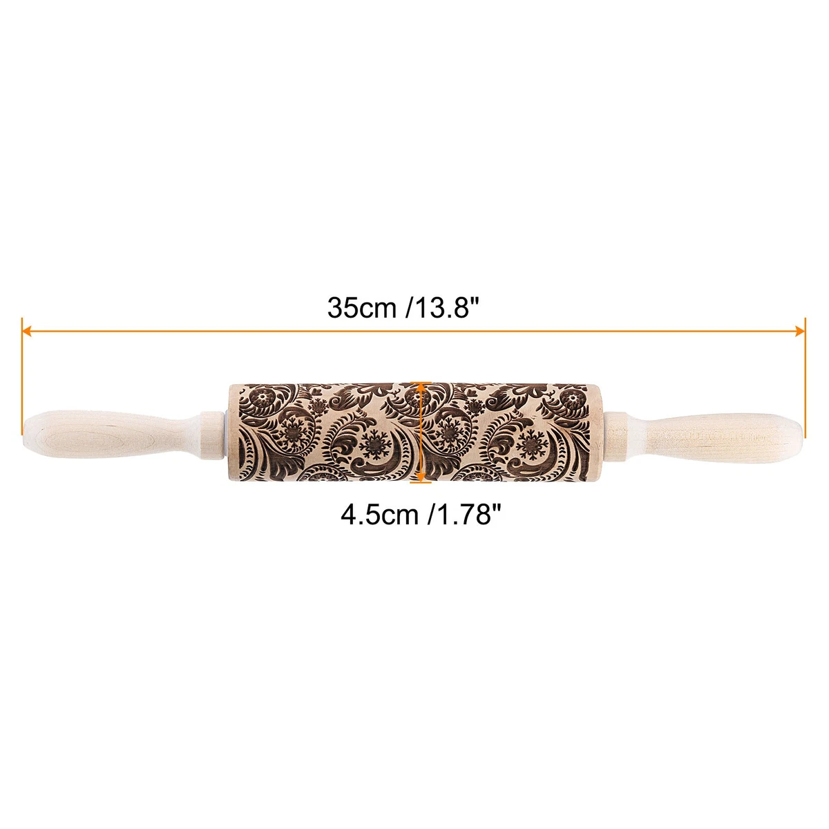 Rodillo de arcilla de madera copo de nieve relieve haya 35 cm x 4,5 cm