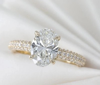 Solitär-Ehering 4,00 kt Ovalschliff simulierter Diamant 14 kt Gelbgold vergoldet