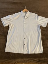 Men’s Theory Short Sleeve Button Front Shirt M Light Gray Black Pattern