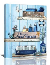 Bathroom Decor Wall Art Navy Blue Pictures Funny Rustic Farmhouse Signs Pleas...