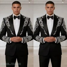 Beaded Men Suit Sequin Jacket Single Breasted Peak Lapel Classic Formal Party