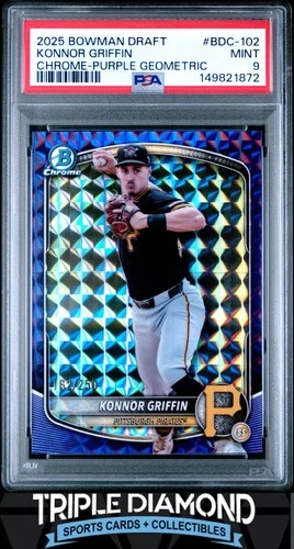 2025 Bowman Draft Chrome Konnor Griffin Prospect Purple Geo #162/250 PSA 9 W112