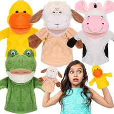 4 Pcs Hand Puppet Animal with Working Mouth 9.8 Inch Animal Puppet Soft Plush...
