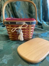 Longaberger 2001 Inaugural Basket Combo Liner Protector TieOn And Woodscraft Lid