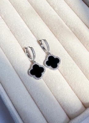 1.90Ct Round Cut Lab Created Diamond Clover Drop Earrings 14K White Gold Plated