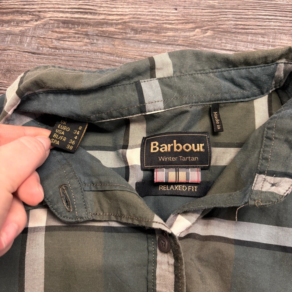 Camisa Barbour Calce Relajado Invierno Tartán Verde Cuadros Franela Abotonada para Mujer Foto 3 de 4