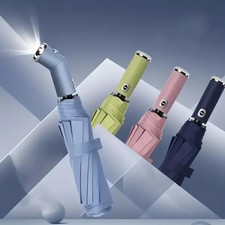 fully automatic three fold umbrella, rotatable LED flashlight, business