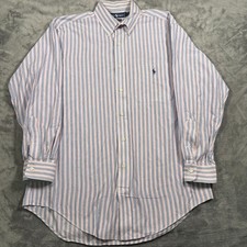 Ralph Lauren Yarmouth Dress Shirt Mens 16-33 Blue Red Striped Cotton Button Down