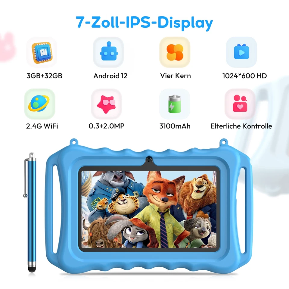 2025 Neuest 7 Zoll Kids Tablet 2GB+32GB Android 12 Tablet 3500mah WiFi Kamera - Bild 2 von 4