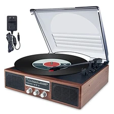  Bluetooth Record Player Turntable,3-Speed Turntable Vinyl Record Player Brown