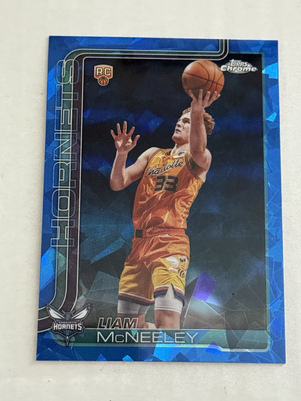 Liam McNeeley 2025-26 Topps Chrome Update Sapphire Rookie RC Hornets #179