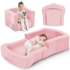 2-in-1 Foldable Portable Toddler Travel Bed Sofa Chair with Washable Covers Cot