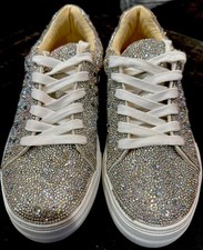 Betsy Johnson Sydny Sneaker Shoe Rhinestone Silver Thick White Platform 8M