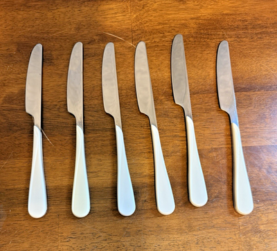 #ad 6 Knives WF Washington Forge WAF11 White Ivory Swirl Stainless MCM Flatware $14.45