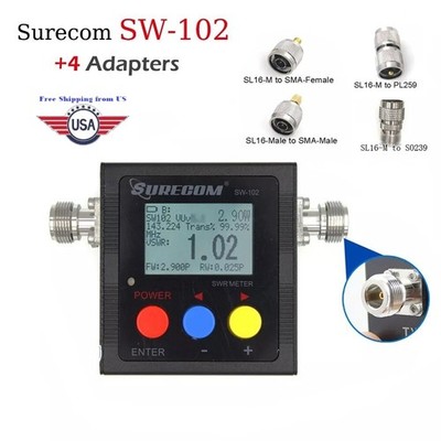SURECOM SW-102 125-525 Mhz Digital VHF/UHF Power& SWR Meter With Four Connector