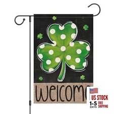St Patrick's Day Garden Flag Shamrock Welcome Double Sided 12x18 Inch Multi