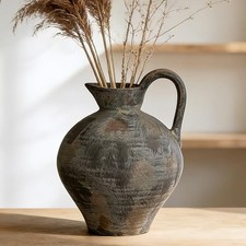 Rustic Ceramic Farmhouse Vase with Handle, 8.9 Inch, Brown