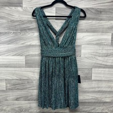 Lulus Skater Style Dress Women XS Teal Metallic Lined Party & Cocktail Back Zip