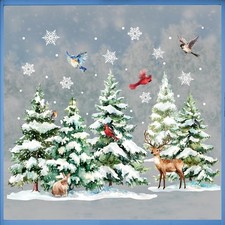 Mfault Winter Forest Animals Window Clings, Snowy Woodland Pine Tree 