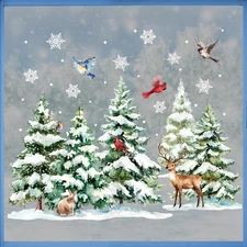 Mfault Winter Forest Animals Window Clings, Snowy Woodland Pine Tree 
