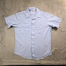 Vintage Unitog Mens Light Blue Short Sleeve Work Shirt Union Made 17-17.5 XL