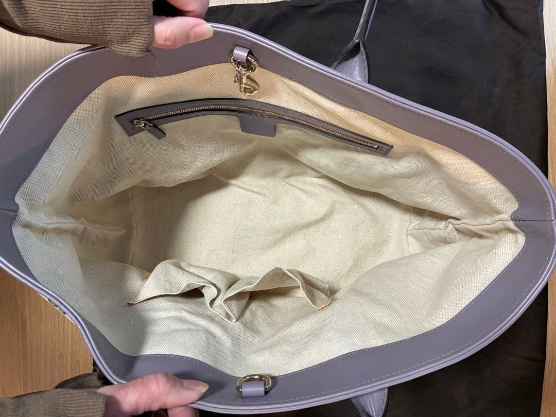 Gucci Tote Bag Beige Gray Canvas Leather Heart Charm Authentic Ladies Fashion thumbnail 6