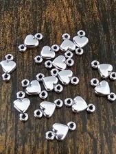 15 tiny pretty silver tone heart connector charms for Jewellery Making