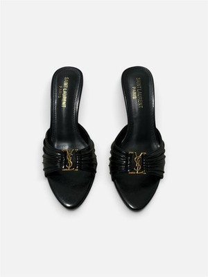 Saint Laurent Babylone 90 Leather Mules Black Size 7
