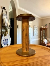 Vintage Industrial Wooden Textile Mill Spool Bobbin Large 9.5" Tall Decor USA