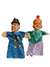 Vintage Lot of 2 Scheithauer West German Hand Puppets - Jester Queen Policeman