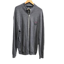 Psycho Bunny Gray Drake Logo Full Zip Merino Wool Men's Sweater Size XXXL