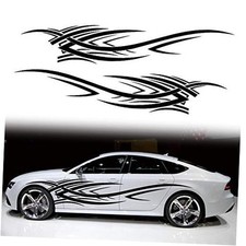 2Pcs 94.4'' Universal Flame Graphics Car Auto Body Side Sticker Style2 Black