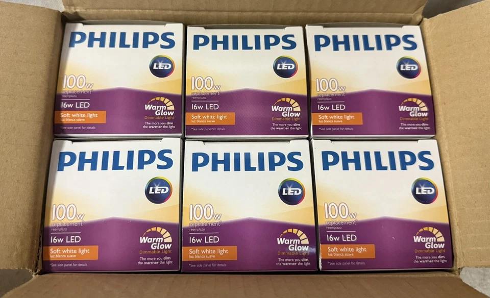 6 Philips LED Warm Glow Dimmable Light 100w = 16w  2700K Replacement Bulbs NICE! - Image 2 of 4