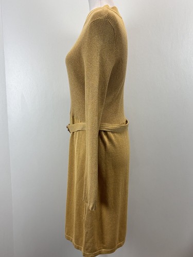 Free People French Girl Gold Metallic Sweater Dress Sz Small Belted Stretch  - Bild 2 von 8