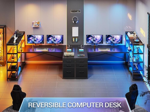 L Shaped Gaming Desk, Reversible U Shaped Computer Desk with Power Outlet and St - Picture 2 of 7