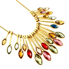 LOGO by Lori Goldstein Statement Necklace Bold Colorful Rhinestones Gold Tone