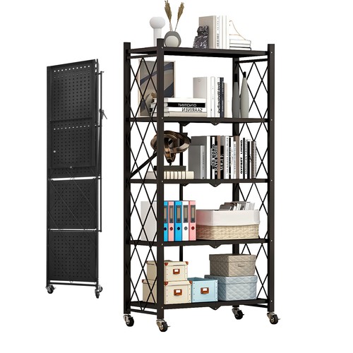 5-Tier Storage Shelves Foldable Metal Rack with Wheels Heavy Duty Storage - 第 6/10 張圖片