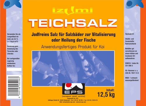 Teichsalz fein jodfrei Salz 12,5 kg Behandlung Salzbäder Koi Parasiten