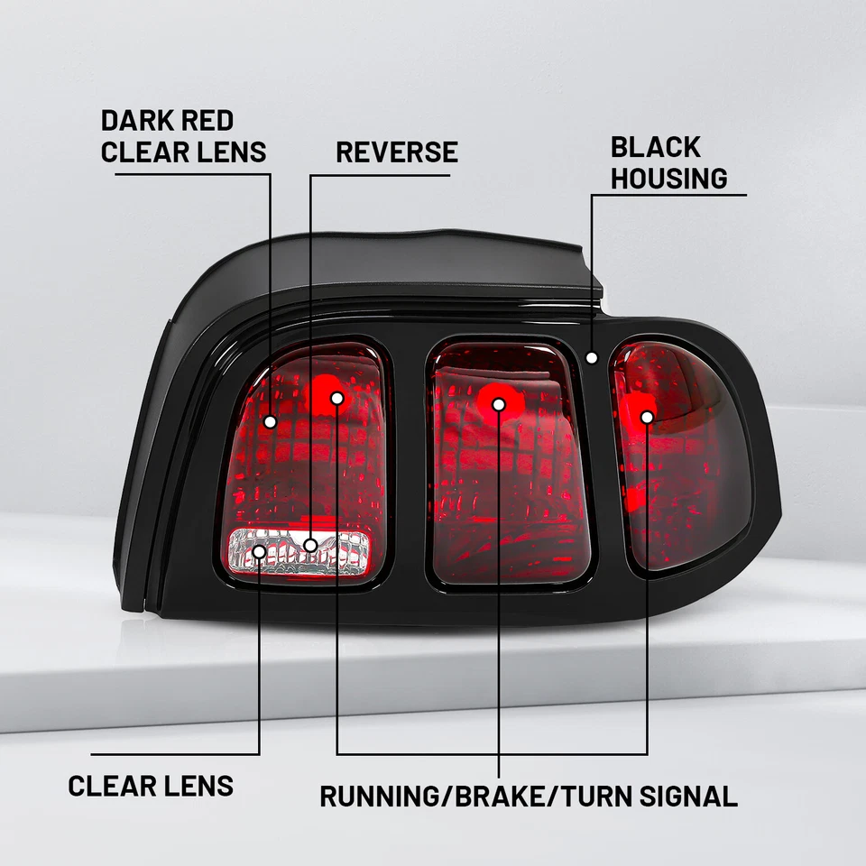 Luces traseras negras rojas luces de freno izquierda y derecha para Ford Mustang 1996-1998 DOT Foto 2 de 4