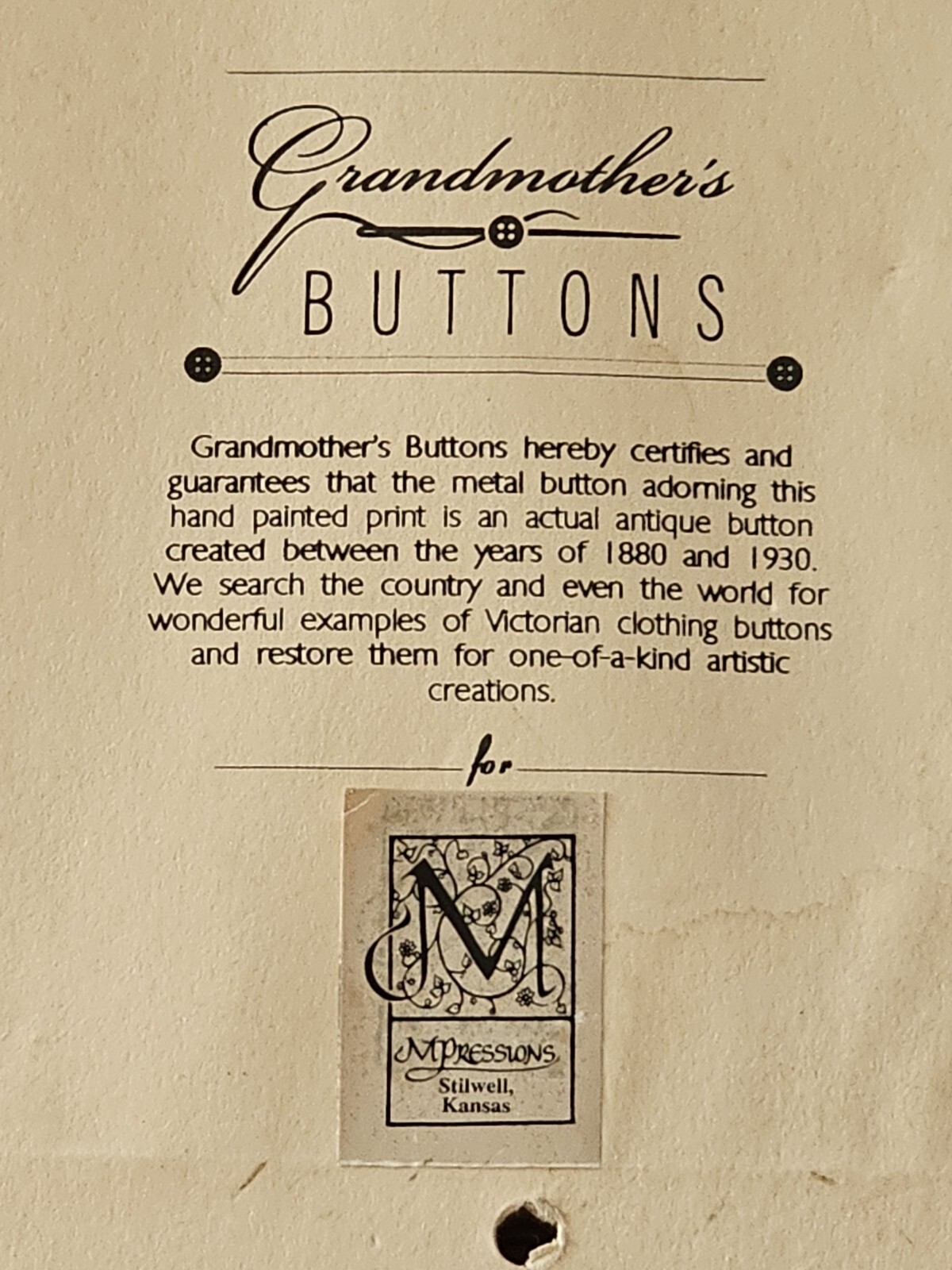 'The Classic' L McCool Grandmother's Button Hand Painted Art Numbered & Signed 