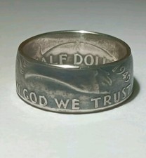 1949 Sizes 8 - 15 Silver half dollar coin ring " In God we trust "