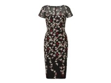 NWT David Meister Falling Petal Embroidered Sheath Dress Black Multi Sz 12