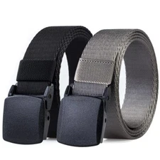 2 Pack 1 1/4" Men's Nylon Web Belt, Lightweight TSA-friendly Soft Webbing Narrow