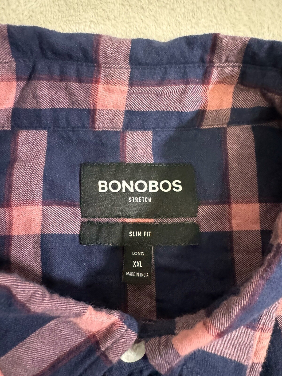 Bonobos Shirt Mens 2XL XXL Slim  Fit Flannel Plaid Blue Pink Button Up Long