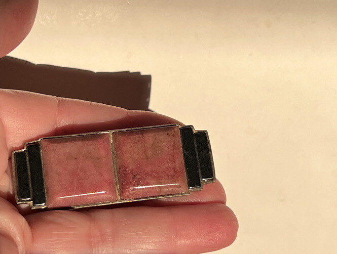 Vintage Sterling Silver Rectangular Hematite Pink… - image 2